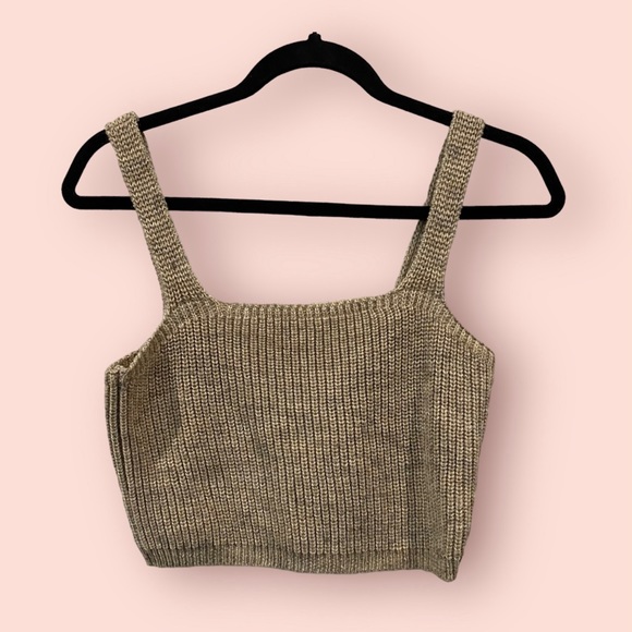 Anthropologie Tops - Anthropologie Cropped Knit Cami Tank Top Tan Brown X-Small